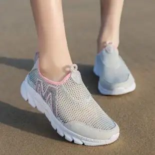 夏季女网鞋轻便网眼女鞋透气网面运动休闲鞋一脚蹬软底防滑跑步鞋