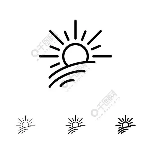 亮度光线阳光春天粗体和黑色细线图标集
