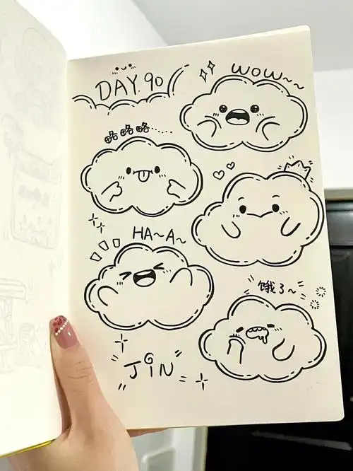 90100简笔画可爱的云朵78小表情手帐素材