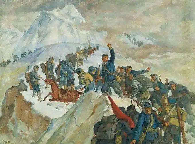 国画《红军爬雪山》