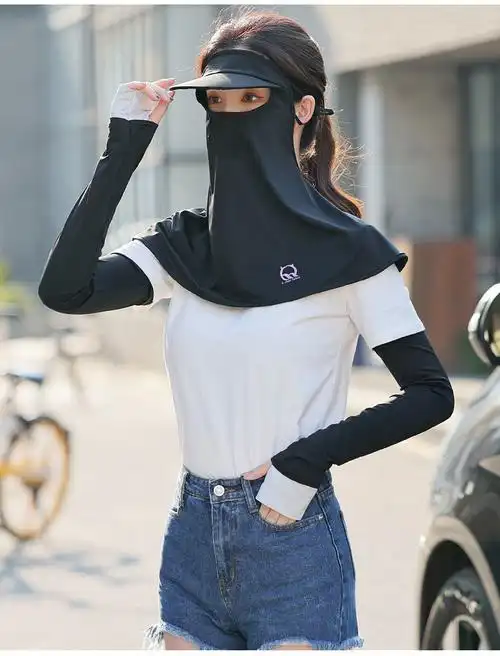 冰丝防晒面罩女夏季全脸护颈紫外线口罩透气薄款挂耳式遮阳面纱卓渠