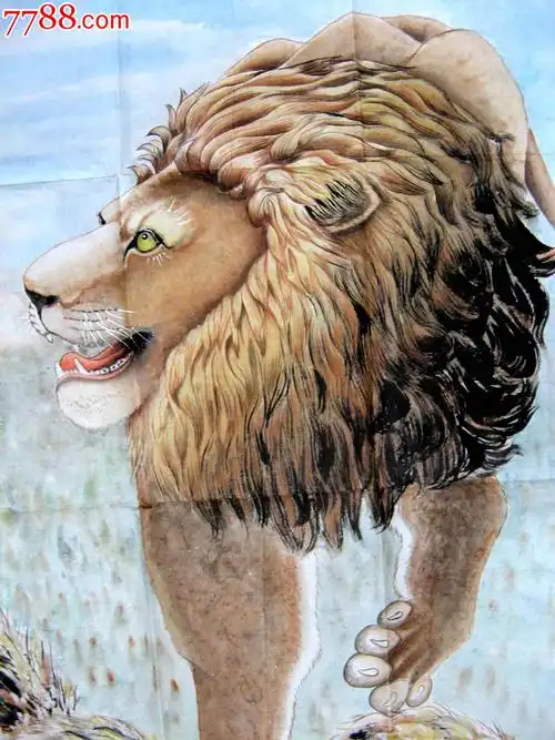 成都老画家威猛刚劲的三尺条幅工笔狮子画:《威武之师》