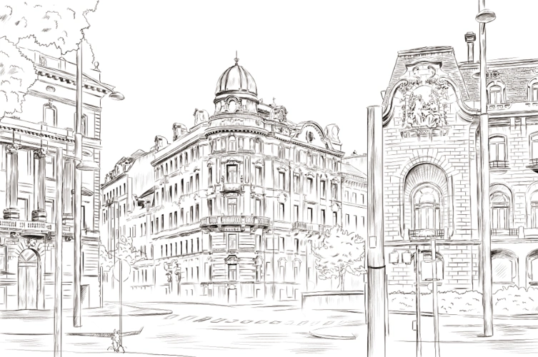 黑白城市--城市手绘