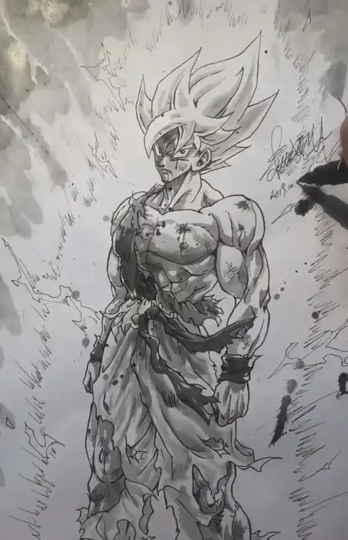 龙珠:国内大佬手绘各形态的孙悟空,超赛2那身肌肉太帅了