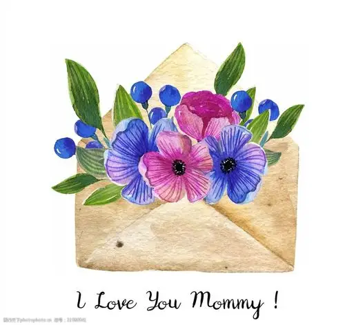 彩绘母亲节装满花卉的信封