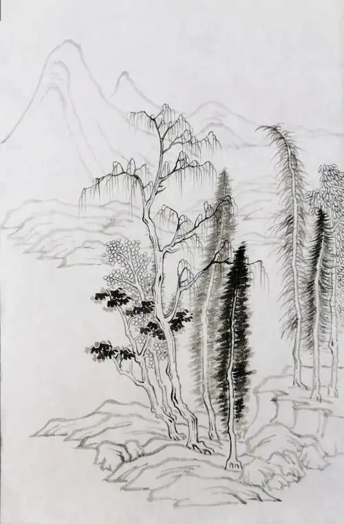 山水画技法石法长短披麻皴画法勾皴口诀