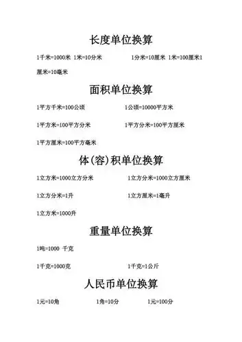 长度单位面积换算公式