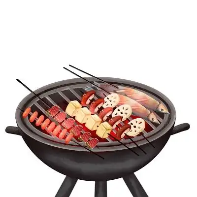 手绘美食烧烤烤架素材