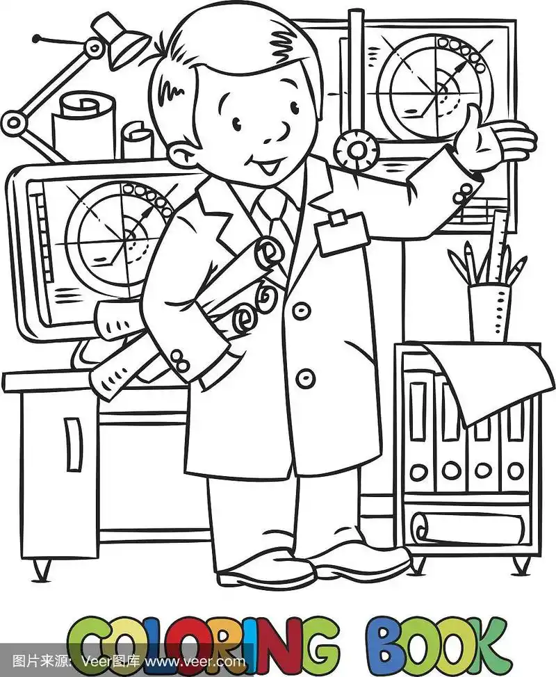 发明家,幽默,工程师,画板,儿童画