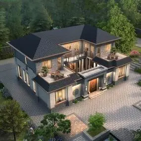 二层新中式农村自建房子真房苏式四合院别墅设计图纸房屋施工水电