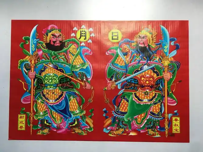 铜版纸彩印大门小门日月/发财门神春节用品厂家批发年画装饰门贴