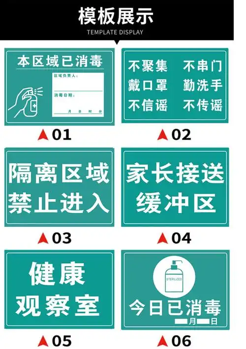 棉柔洁医学隔离观察室标识牌疫情防控请出示健康码提示牌幼儿园餐厅