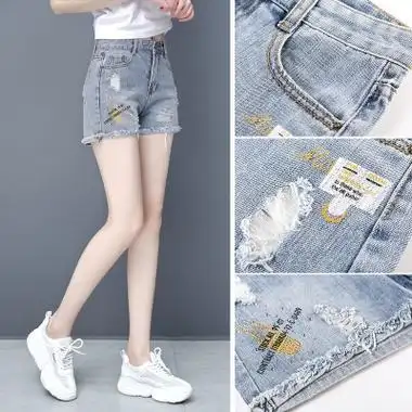 破洞直筒裤女牛仔短裤宽松2020夏新款女韩版五分热裤高腰显瘦薄款