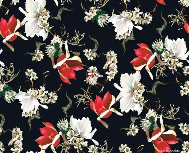 服装纺织面料印花图案红色花朵水印数码印花金昌格式矢量图