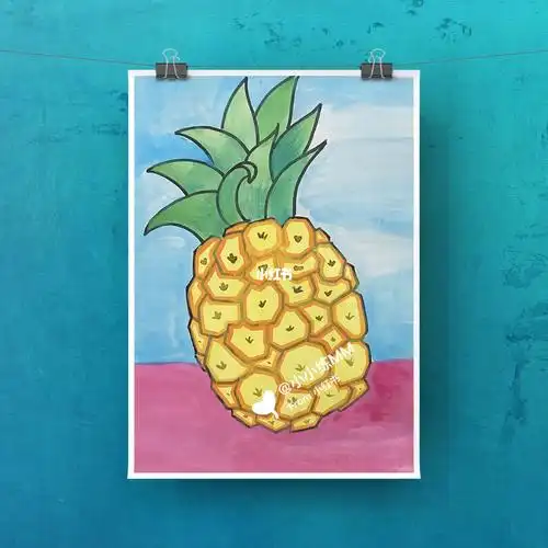 no135小菠萝简笔画水果水粉5100