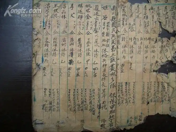 抗战时重庆南川县壮丁名册贴在线装古书内