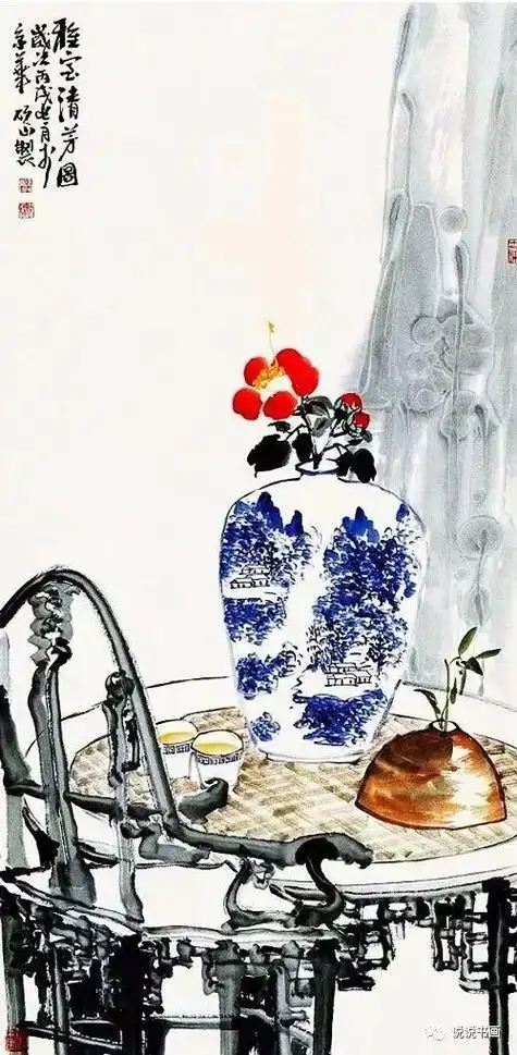 中国国家博物馆书画研究创作中心画家马硕山笔下的一组青花瓷国画作品