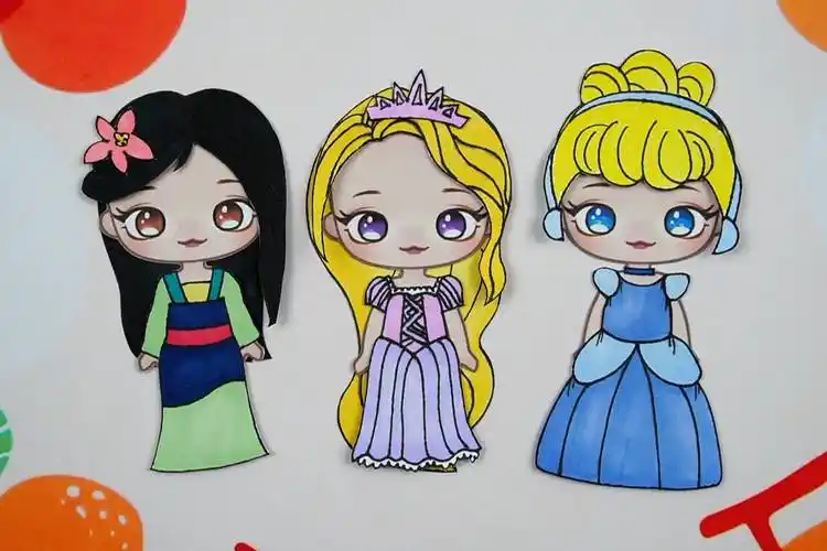 迪士尼公主手工手绘,可爱的长发公主纸娃娃