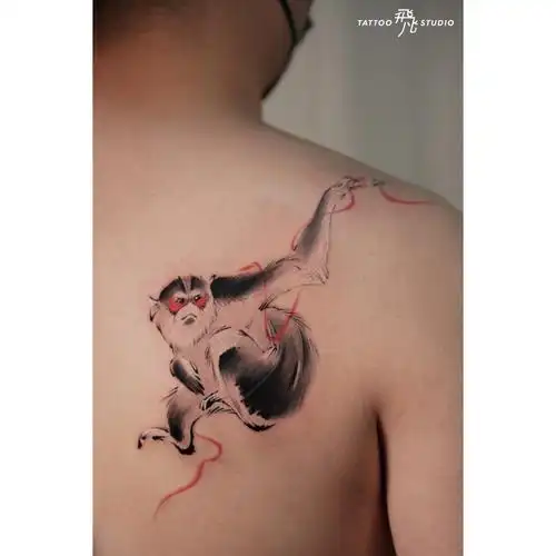 水墨国风猴子北京纹身