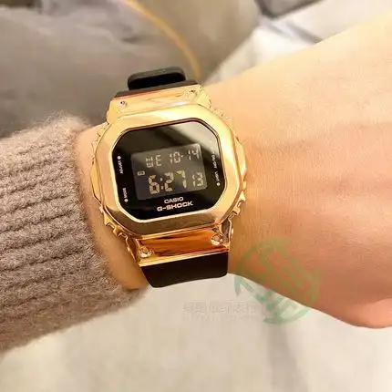 卡西欧g-shock玫瑰金金属防水手表