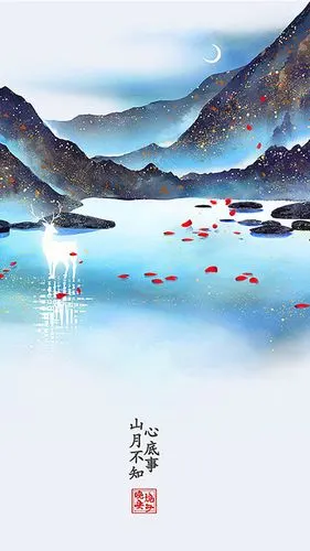 清新风格的古风诗词插画手机壁纸