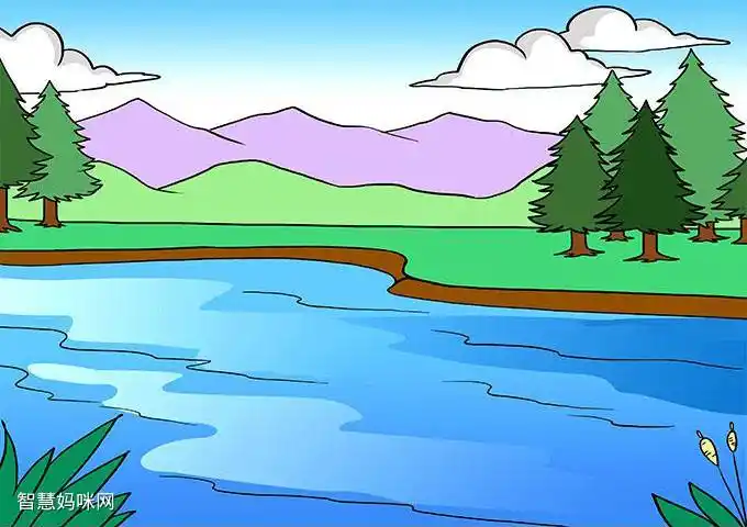 春天的湖景怎么画