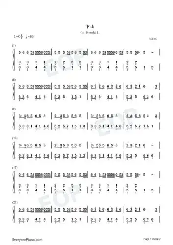 下山-c调简单版-钢琴谱文件(五线谱,双手简谱,数字谱,midi,pdf)免费