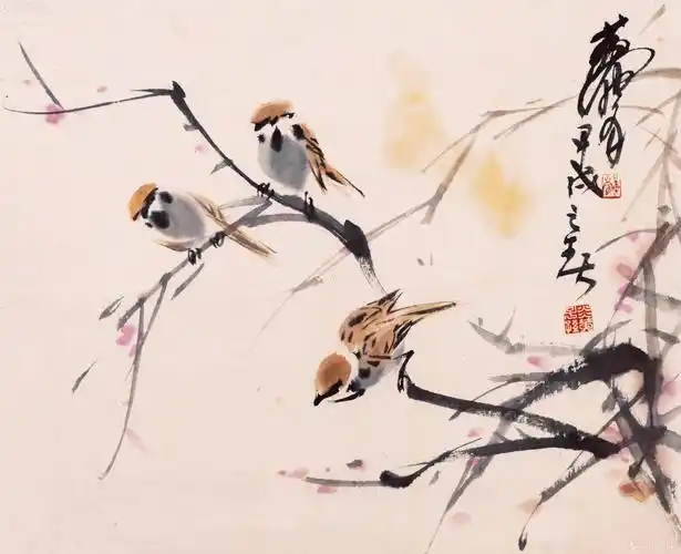 0072麻雀镜心设色纸本