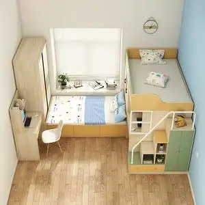 双层床高低床多功能组合床榻榻米衣柜一体二胎儿童房交错式上下床