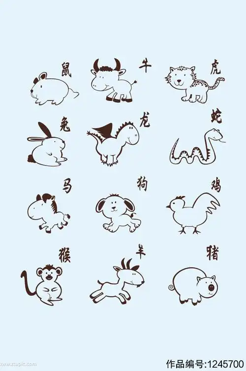 ai矢量手绘线条十二生肖模板下载-编号1245700-众图网