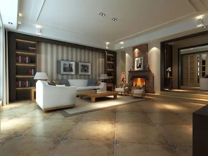 别墅客厅地砖装修效果图 别墅客厅地面效果图