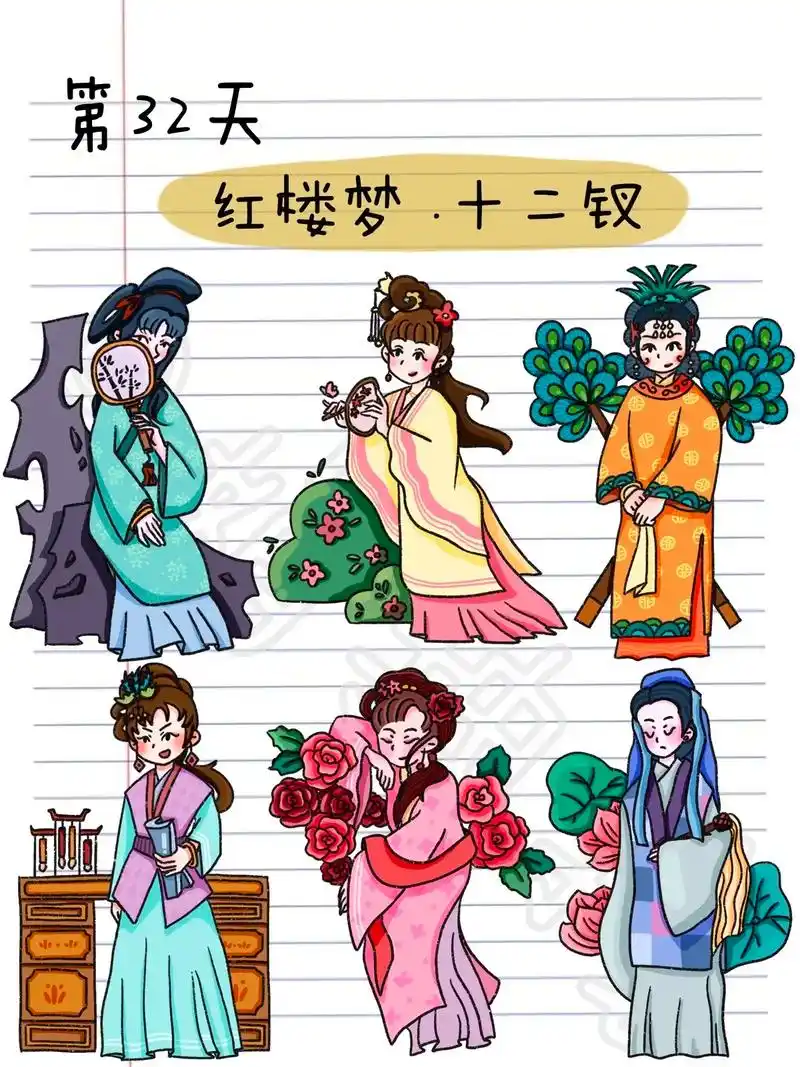 十二金钗 忘喜欢.所有均原创 忘给点支持09#简笔画 #简笔 - 抖音