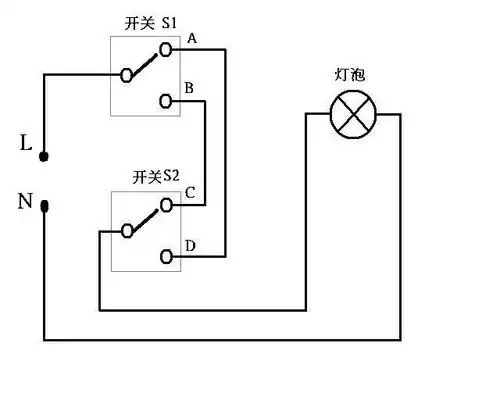 在楼梯间安个电灯,在楼下楼上分别安个开关,请问电路图怎么画呀,各位