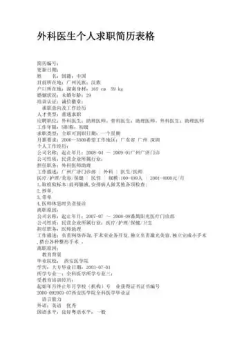 外科医生个人求职简历表格