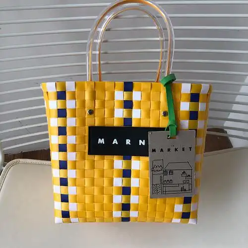 marni菜篮子包2022新款22年marni限量慈善款market拼色编织菜篮子网红