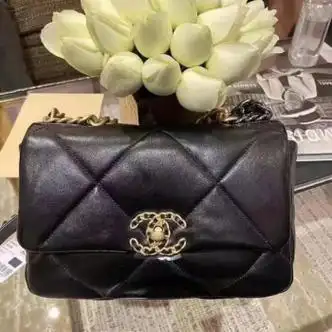 香奈儿(chanel)女包黑金19口盖包斜挎包单肩包链条包秋冬 黑色小羊皮