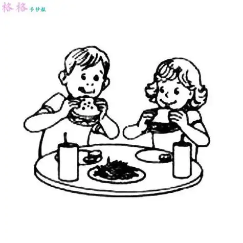 小朋友吃饭简笔画幼儿园小朋友吃饭简笔画