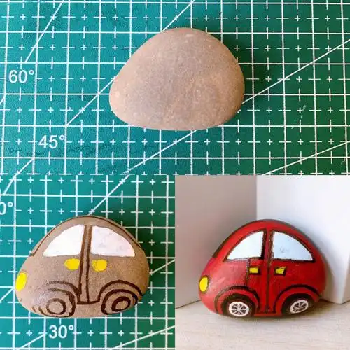 父亲节手工画个07汽车丙烯石头画送爸爸