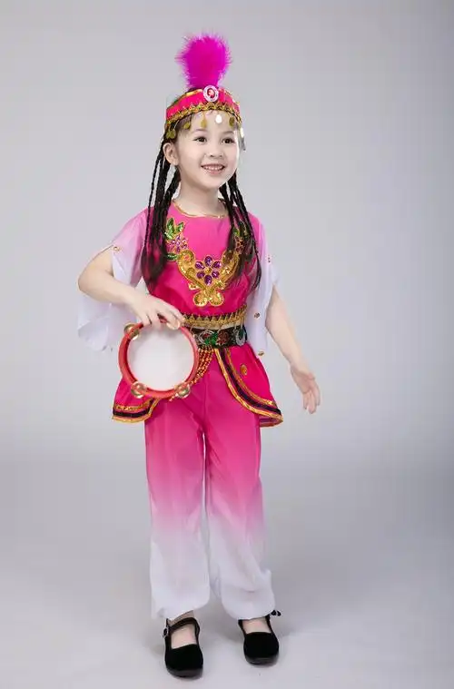 儿童表演服新疆舞女童舞蹈服 舞起幸福鼓演出服 少数民族舞蹈服装