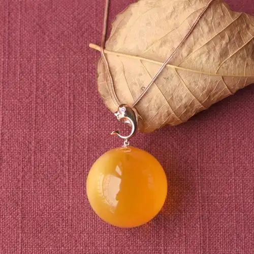 18k金镶天然蜜蜡圆珠吊坠