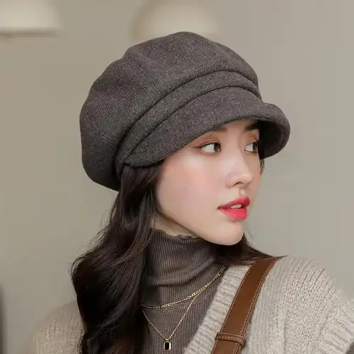 加厚保暖护耳鸭舌贝雷帽时尚百搭日系文艺显脸小八角帽子女秋冬季