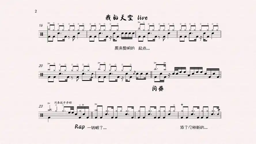 张韶涵《我的天空》live 天赐的声音 架子鼓谱 无鼓伴奏 动态谱 drum