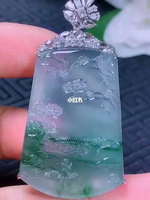 冰种翡翠山水牌
