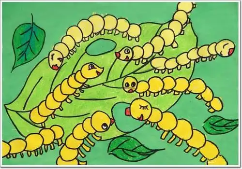 可爱的蚕宝宝儿童画彩笔画图片