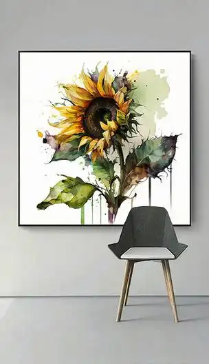 向日葵花卉手绘水彩艺术现代家居简约装饰画