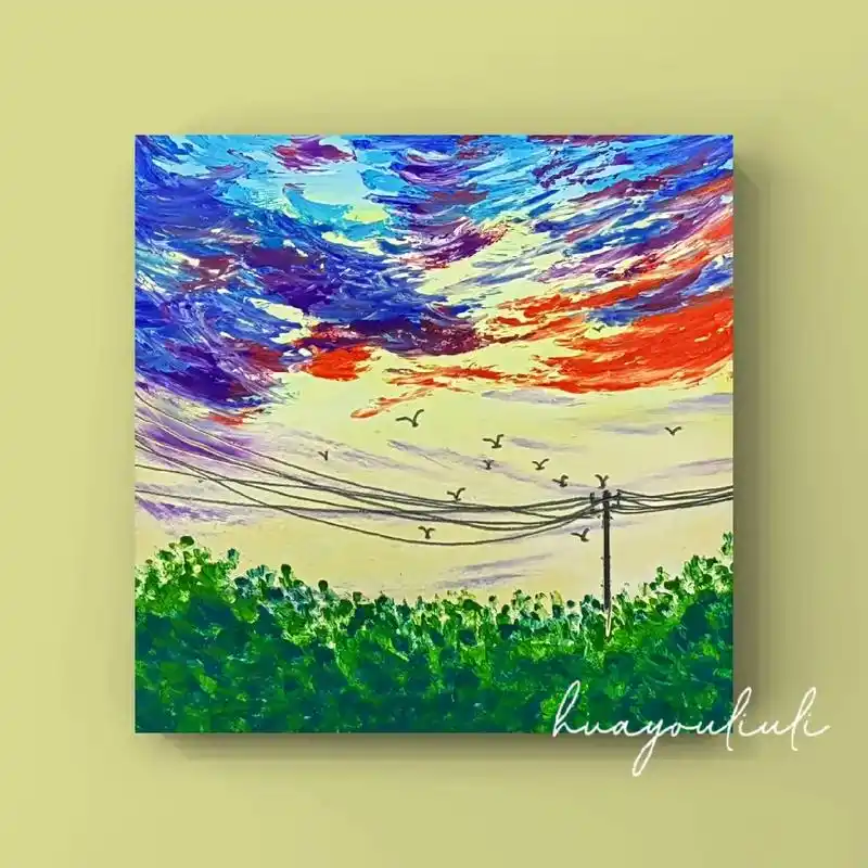 油画棒风景画·晚霞|简单新手详细教程.爱夏日的微风 傍晚的落 - 抖音