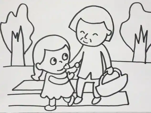 儿童简笔画小孩孝敬老人