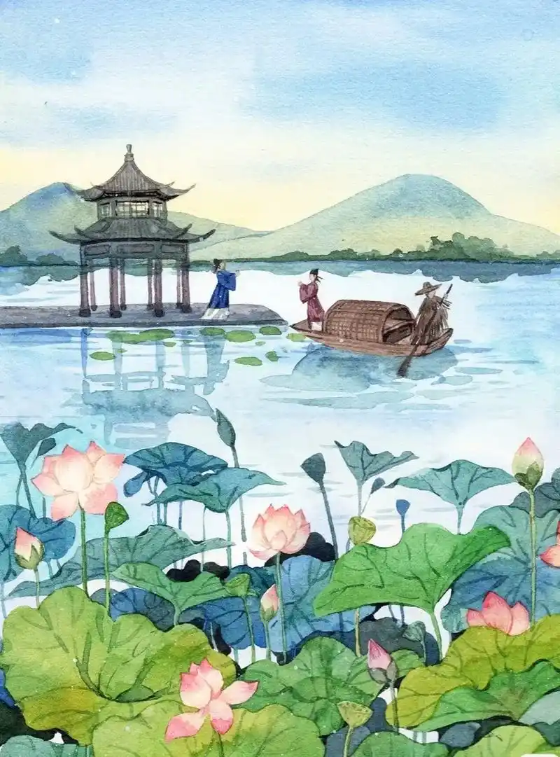 古诗配画.【古诗配画】晓出净慈寺送林子方#小学必背古诗 #弘 - 抖音