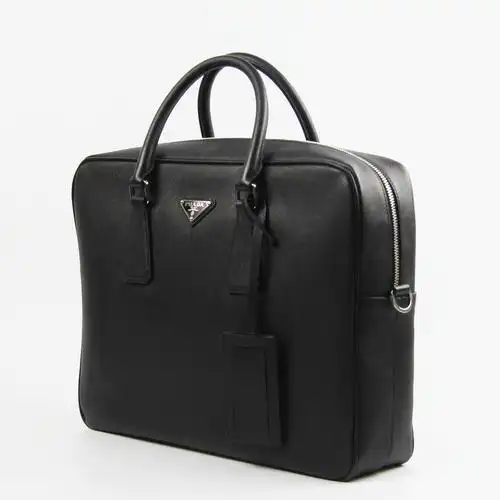 [9.5成新]prada普拉达黑色牛皮十字纹男士手提单肩公文包2ve891
