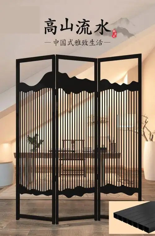 创意时尚简约轻奢新中式不锈钢屏风花格镂空移动隔断客厅家装定制